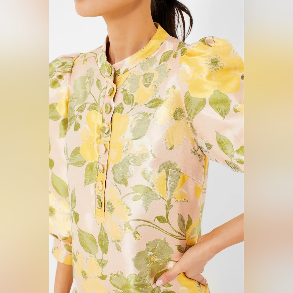 NWT Pomander Place Daylily Jacquard Samantha Dress Size XL In Pink And Yellow - Picture 3 of 9